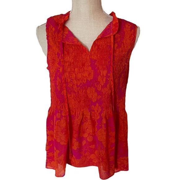 Rose + Olive Tangerine & Pink Tropical Floral Top - Picture 1 of 9